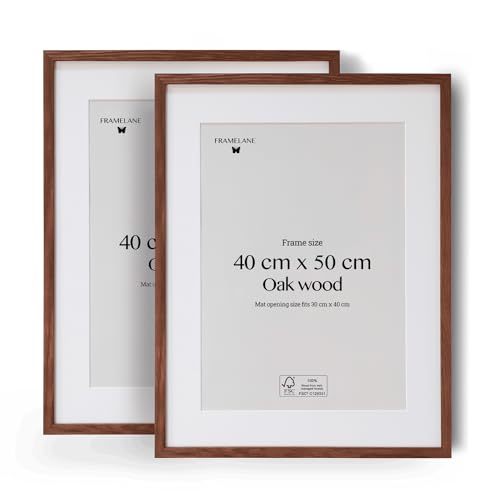 Framelane Set de 2 Marco Madera Oscura 40x50 en Roble FSC con Vidrio Acrílico Antirrayas y Antirroturas   Marco con Passepartout   Montaje Vertical u Horizontal Moderno