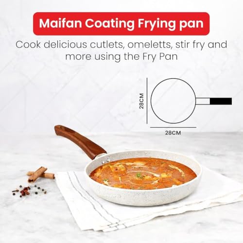 Image of Rioware Non-Stick Maifan Frying Pan (3L) | 5-Layer Non-Stick Coating | Induction, Ceramic, Electric & Gas Compatible | Dishwasher Safe |Multipurpose Pan for Eggs, Stir-Fry (24CM, Maifan Frypan White)