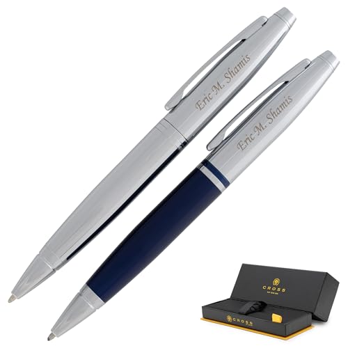 Dayspring Pens Personalized Cross Calais Double Ballpoint Pen Set - 1 Chrome and 1 Blue Pen