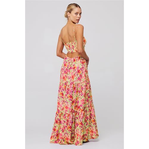 Image of Women Floral Maxi Dresses 2025 Sleeveless Spaghetti Strap Cut Out Casual Beach Midi Long Dress