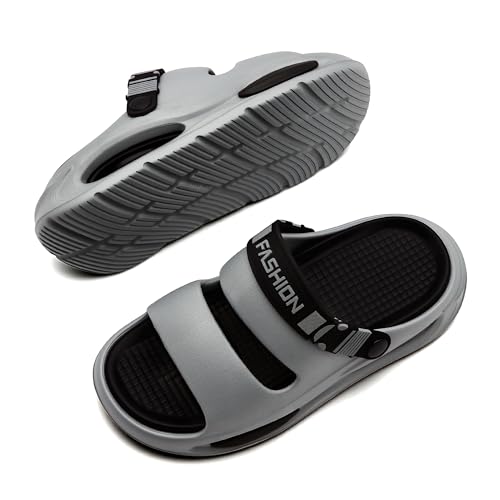 Image of Men's Slide Sandals Indoor and Outdoor, Casual Platform Slide Sandals for Men Spring Summer, Lightweight Comfortable Cushioned Open Toe Men's Slippers Shoes Gray 10