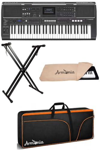 Image of Yamaha PSR-I610 Digital Portable 61-Key Keyboard Bundle with Armonia Heavy Padded Carry Bag, Double-Braced X Keyboard Stand, Armonia Dust Cover
