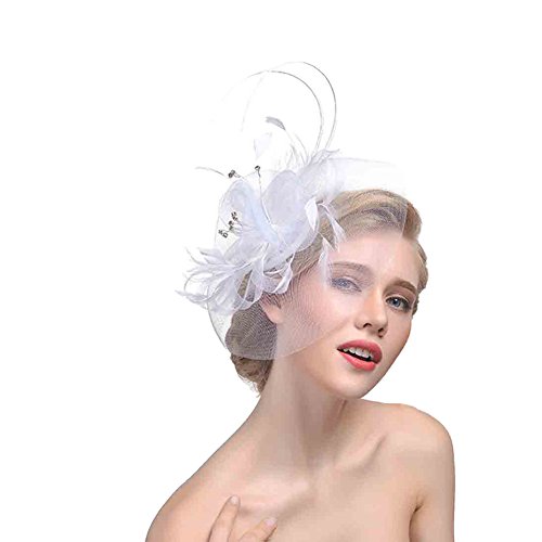 ZYCC Boda Fascinator Pinzas para el pelo Gasa Flor Pluma Sombrero nupcial Fiesta formal Iglesia Derby