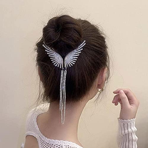 Shiny Full Rhinestone Wing Hair Clip Elegant Tassel Pearl Hairpins Ponytail Accessories For Women Girls Bun Headbands Hair #TOP7