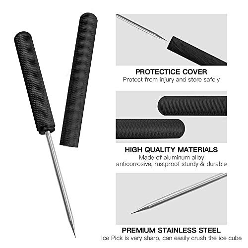 Rddconkit 9\" Ice Picks Aluminum Alloy Handle Ice Tool With Safety Cover for Kitchen, Bars, Bartender,Picnics, Camping, And Restaurant (Black) - Thumbnail 3