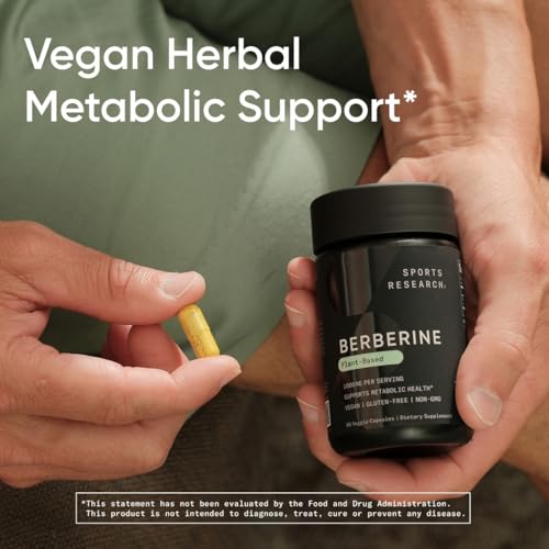 Image of Sports Research Berberine - Herbal Ayurvedic Metabolic Health Support - 1000mg - 120 Capsules - Vegan Certified, Gluten-Free, Non-GMO