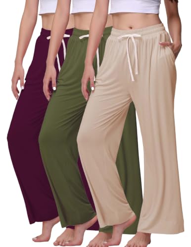 Image of Veseacky Women's Wide Leg Lounge Pants Yoga Pajamas Comfy Stretch Drawstring Pajamas Puls Size Dance Bottoms S-4XL