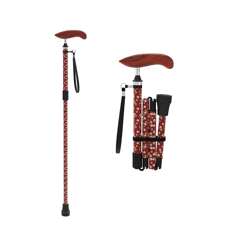 Bastón plegable con mango de madera, bastones para mujeres y hombres, bastones para personas mayores: altura ajustable, bastón plegable ligero de fibra de carbono para viajes y uso diario