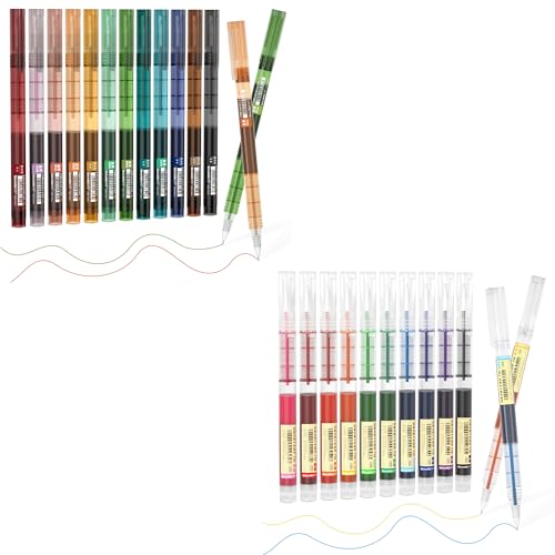 Shuttle Art School Work & Home Supplies Bundle, 22 Colors (10 Bright+12 Vintage) 0.5mm Liquid Ink Rollerball Pens Quick Drying for Writing Journaling Taking Notes School Office Home