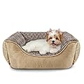 JOEJOY Dog Bed Small Washable - Calming Dog Bed Anti-Anxiety Dog Bed Rectangle Dog Bed with Soft Cosy Plush - Pet Bed Size Small | Medium | Large Mattress Mat For Dog, Beige, 20in