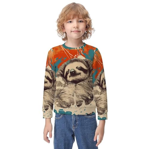 Sloth Sleep Animal CartoonChildren's Casual Pullover Sweatshirt Loose Fit7-9Y