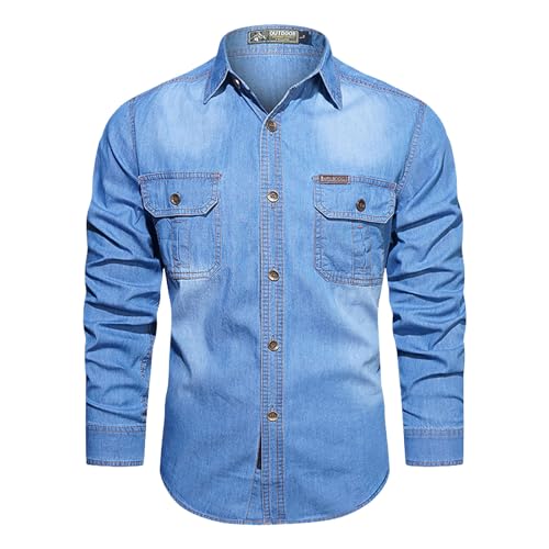 Chemise en jean homme manches longues veste de travail décontractée robuste streetwear quotidien poches