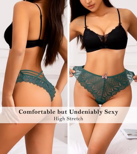 J-pone Thongs for Women Sexy Lace Underwear High Waisted Hollow Out Panties String Criss Cross Thong Multipack2