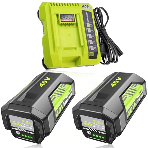 2Pack High Capacity 7500mAh Replacement for Ryobi 40V Battery and OP401 Charger Compatible with Ryobi 40 Volt Battery Lithium OP40261 OP4050 OP4040 OP40401 OP40201 OP40601 Cordless Power Tools(3Pack)