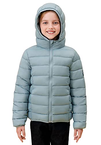 SOLOCOTE Abrigos de Invierno para Niños y Niñas Chaqueta Acolchada Ligera Resistente al Agua y al Viento Plegable con Capucha para Niños Grisazul 11-12 años