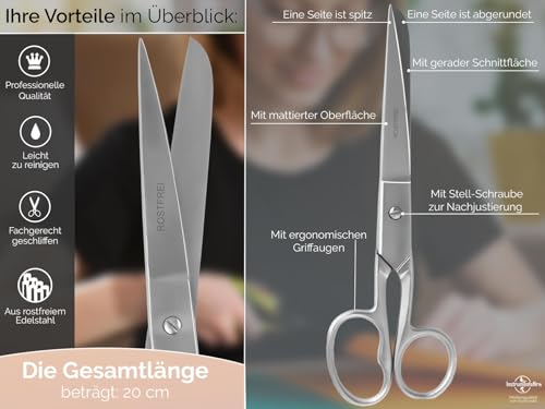 Küchenschere Haushaltsschere Ergonomische Allzweck-Schere Kochschere Rostfreie Edelstahlschere Mehrzweck-Schere für Arbeiten Rund um den Haushalt (20 cm) Silber, Mattiert