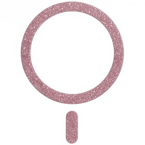 スマート良品 Mag-safe シール Mag-safe リング 超薄型 磁気増強ワイヤレス充電 マグネットカードケース対応 iPhone16 15 14 13 12 キラキラ レディース向け グリッターシール 簡単付け替え 2枚入り (D1 ピンク)