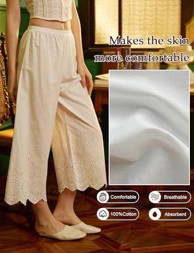 Image of BEAUTELICATE Vintage Cotton Shorts Pettipants Culotte Slip Cropped Sleepwear Pants with Lace Edge