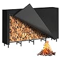 Shinoske Firewood Rack Outdoor with Cover, 5.3ft Adjustable Firewood Log Rack with Black Waterproof Oxford Fabric for Fireplace Wood Storage Fire Log Holder Indoors Heavy Duty Fire Wood Stand