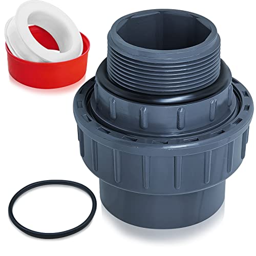 Boltigen 1-1/2 PVC Pool Pump Fitting Coupling, 1.5' NPT Male x 1.5' Slip Union Socket Joint Adapter...