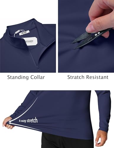 COOFANDY Mens 1/4 Zip Pullover Lightweight Quick Dry Quarter Zip Golf Shirts Fishing Hiking Running Shirts Navy Blue