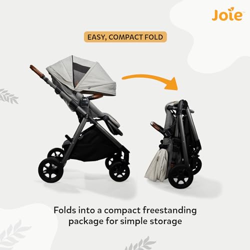 Joie Aeria S Baby Stroller for 0-4 Years - 4in1 Baby Pram with Height Adjustable Seat (Birth to 22 kg, Oyster)