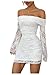 Floerns Women's Lace Off Shoulder Dress Ruched Bell Sleeve Bodycon Party Mini Dresses White Small