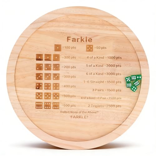 SENECESLI Wooden Farkle Dice Tray Classic Dice Game Set for Family Night Premium Finish Tray (Round 30cm)