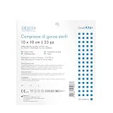 DEALFA Compresse di Garza Sterili - 10x10 cm - 100% Puro Cotone - per Medicazione, Cura e Pulizia Ferite - Monouso - Busta Singola da 25 Pezzi - Confezione da 100 Buste