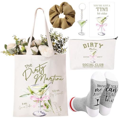 Paterr 6 Pcs Martini Gift Includes Makeup Bag, Martini Tote Bag, Acrylic Keychain, Hair Scrunchy...