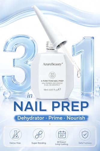 Image of AZUREBEAUTY 18ml Nail Dehydrator and Primer Base Coat, 3-in-One Nourishing Nail Prep Acid-Free & Hema-Free Dehydrate Bond Fast Drying for Gel Polish Acrylic Powder