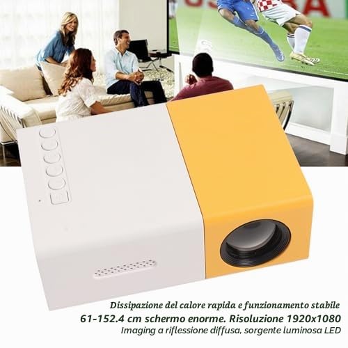 Akozon Mini Proiettore Mini Portatile da 24 a 60 Pollici Grande Proiettore SN per Film Home Theater All'aperto 110-240 V