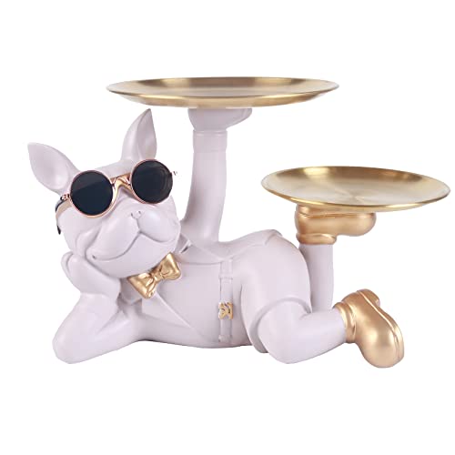 Bulldog francese Scultura Bulldog in resina Statua di stoccaggio da scrivania Scultura di animali Decorazione da tavolo Multifunzione Ufficio Decorazioni per la casa Salvadanaio salvadanaio (Grigio)