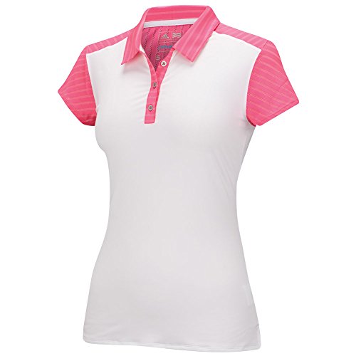 adidas Golf Women's Tour Stripe Mix Short Sleeve Polo Shirt, White/Scorch Pink, Large