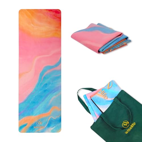 Image of Wiselife MicroFiber & Natural Rubber Foldable Yoga Mat + Carry Bag | Extra Thick Extra Long Extra Wide Exercise floor Mat For Gym, Workout, Fitness | Natural Rubber Yoga Mat (1MM,Abstract Marble)