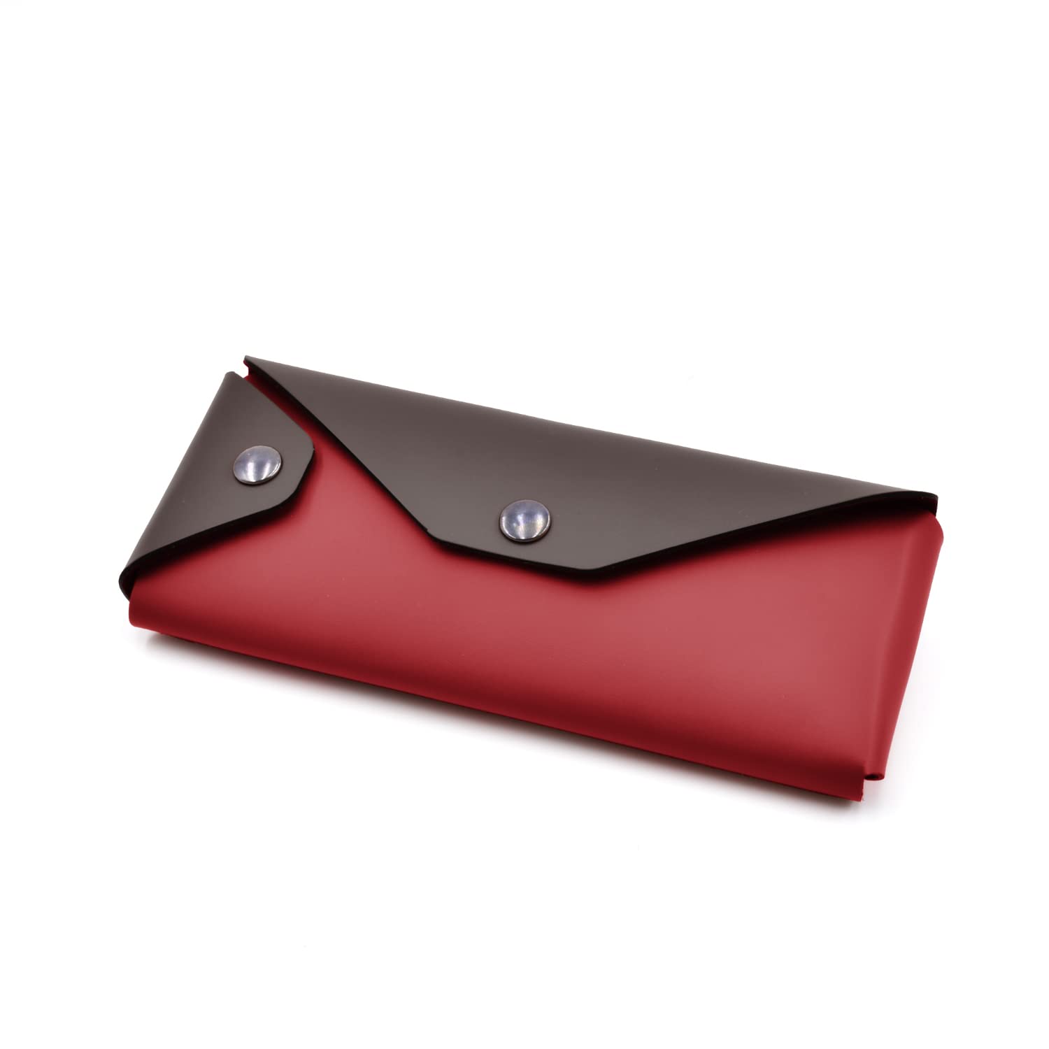 eglooh - Eros - Etui na długopisy i akcesoria skórzane cm 19x8 - Etui na okulary - Zamknięcie na guziki Brunite - w całości wyprodukowane we Włoszech, Czerwony Ferrari / Ciemnobrązowy, Obudowa