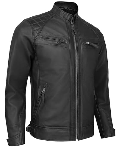 Men's Leather Jacket - Real Lambskin Cafe Racer Style Quilted Leather Jackets For Men4