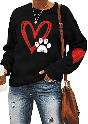 YINGWIN Pfote Herzdruck Pullover Damen Herbst Langarmshirt Herbst Sweatshirt Pullover für Damen Sweatshirts Ohne Kapuze