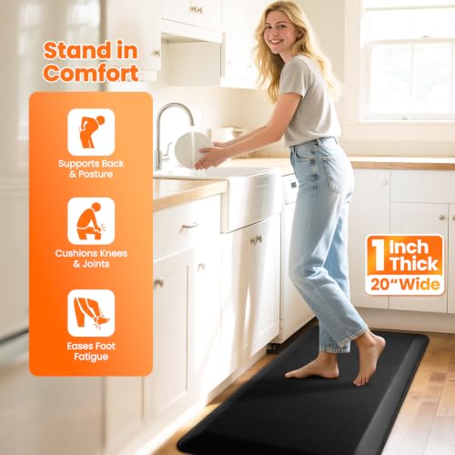 Image of 1-Inch Thick Anti-Fatigue Mat for Kitchen and Standing Desk, 20 inchx39 inch, Black