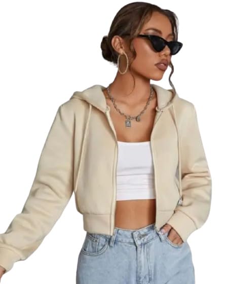 Women Beige Crop Hoodie-picture-41