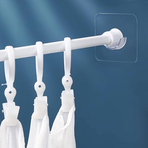 Image of Transparent Self Adhesive Curtain Rod Holders, No Drill Nail Free Adjustable Brackets for Bathroom, Kitchen, Living Room & Hotel Use, Strong Wall Mount Support Hooks, Pack of 8, Heavy Duty