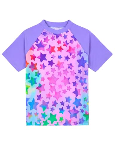 Image of Girls Swimsuit Colorful Short Sleeve Bathing Suits UPF 50+ Rash Guard Set Two Piece Summer Swimwear