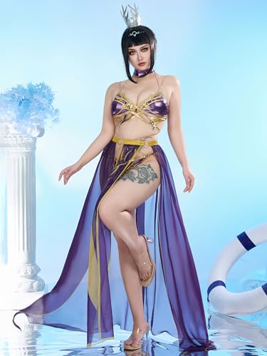 haikyuu Women Gothic Swimsuit Goth Bikini Set Shadow Cosplay Swimsuit Halter Bathing Suit with Chiffon Wrap Skirt3