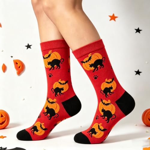 Halloween Socks for Women Girls Cute Pumpkin Ghost Cat Pattern Socks - image 2