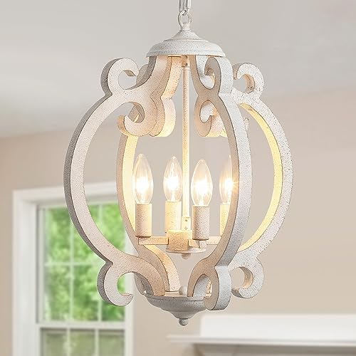 4 Light Antique Orb Dining Room Chandelier Farmhouse Rustic White ...