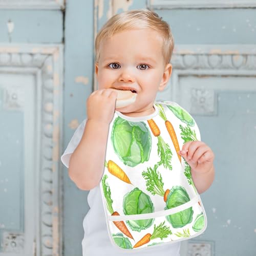 MCHIVER Carrot Vegetable White Baby Bibs for tag1 Waterproof Feeding Bib Apron with Food Cather Adjustable Cotton Food Eating Bib 2 Pack4