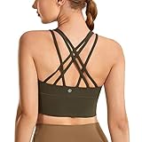 CRZ YOGA Women's Strappy Longline Sports Bras Medium Impact Crop Top Wirefree Padded Cami Tank Top...
