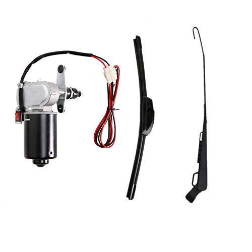Image of 12V UTV Electric Windshield Wiper Assembly, Fit for Polaris Ranger RZR Can Am Kawasaki Golf Cart Motor Windshield Wiper Kit, Size: 13.7 inch /15.7 inch - 110 Degree Motor Upgraded Version