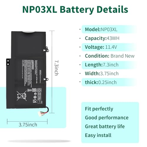 Image of 43Wh NP03XL 761230-005 Battery for HP Envy X360 15-U011DX 15-U010DX 15-U110DX 15T-U100 15T-U200 15T-U300 15-U111DX 15-U483CL 15-U493CL Pavilion X360 13-A010DX 13-A012DX 13-A013CL NPO3XL 11.4V