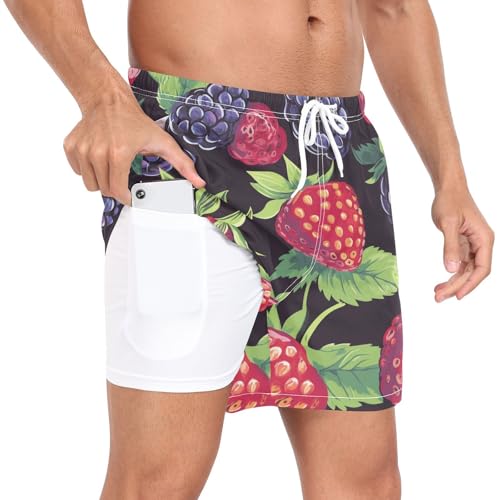 Berry Strawberry Men's Swim Trunks with Liner Quick Dry Beach Shorts Swimwear Bathing Suit S-XXL4